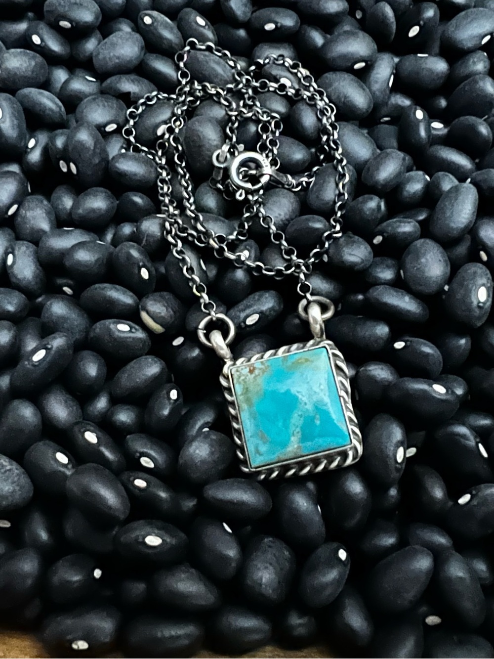 Turquoise Square Pendant Necklace-Dixon